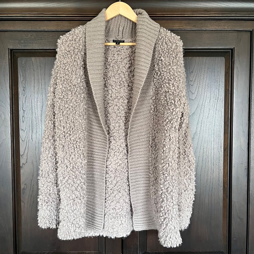 EXPRESS Shawl Collar Boucle Cardigan Sweater Mushroom Light‎ Brown - Womens S